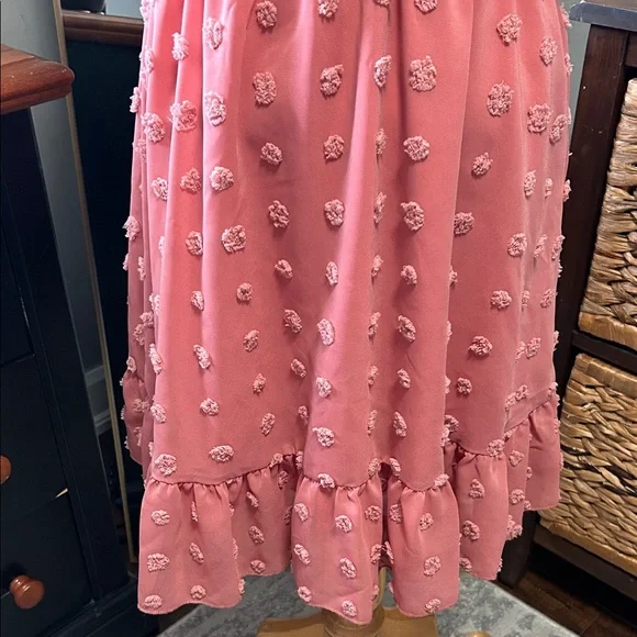 Dusty Rose Swiss Dot Ruffle Dress Size Small - Picture 3 of 8
